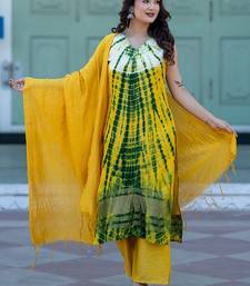 Abstract Printed V-Neck Pure Silk Kurta With Trousers & Dupatta