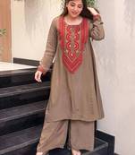 Women Ethnic Motifs Embroidered Regular Sequinned Silk Crepe Kurta with Palazzos