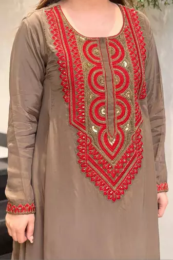 Women Ethnic Motifs Embroidered Regular Sequinned Silk Crepe Kurta with Palazzos