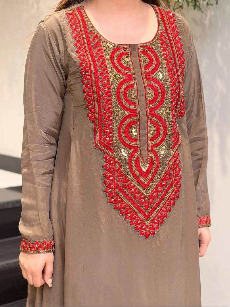 Women Ethnic Motifs Embroidered Regular Sequinned Silk Crepe Kurta with Palazzos