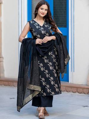 Women Regular Pure Silk Kurta with Palazzos & With Dupatta 1