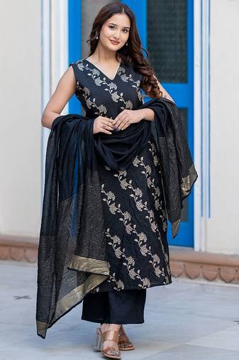 Women Regular Pure Silk Kurta with Palazzos & With Dupatta