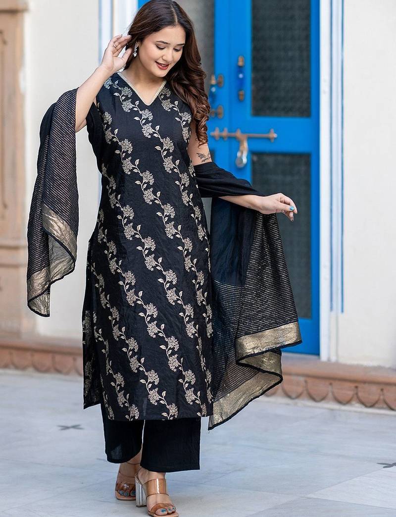 Women Regular Pure Silk Kurta with Palazzos & With Dupatta