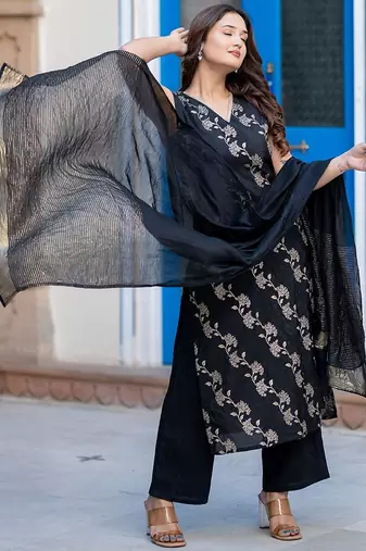 Women Regular Pure Silk Kurta with Palazzos & With Dupatta