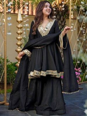 Women Empire Mirror Work Kurta with Sharara & With Dupatta 1