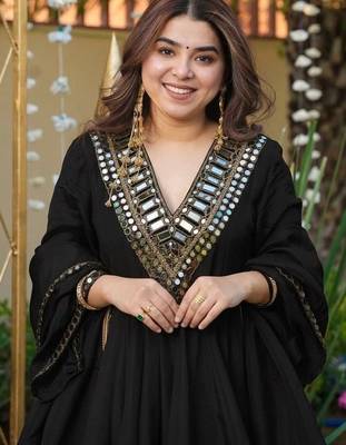 Women Empire Mirror Work Kurta with Sharara & With Dupatta 3