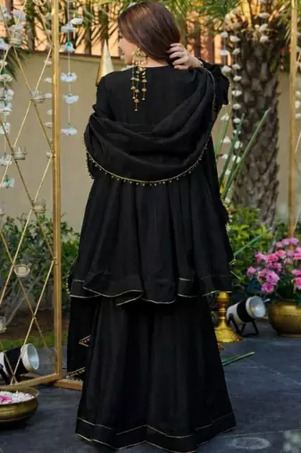 Women Empire Mirror Work Kurta with Sharara & With Dupatta
