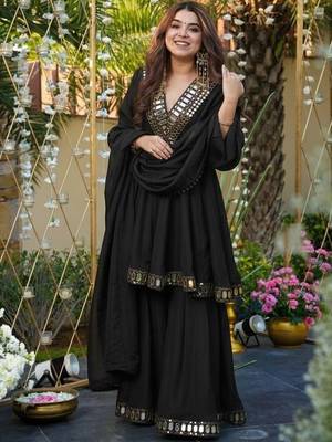 Women Empire Mirror Work Kurta with Sharara & With Dupatta 6