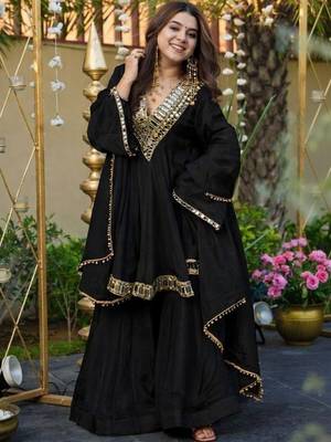 Women Empire Mirror Work Kurta with Sharara & With Dupatta 7