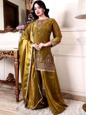 Women Ethnic Motifs Embroidered Regular Kurta with Palazzos & With Dupatta 1