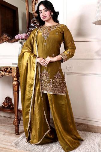 Women Ethnic Motifs Embroidered Regular Kurta with Palazzos & With Dupatta