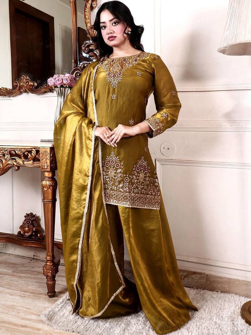 Women Ethnic Motifs Embroidered Regular Kurta with Palazzos & With Dupatta