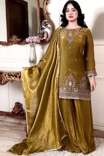Women Ethnic Motifs Embroidered Regular Kurta with Palazzos & With Dupatta