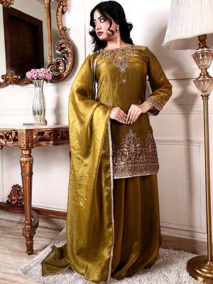 Women Ethnic Motifs Embroidered Regular Kurta with Palazzos & With Dupatta 3