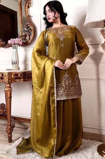 Women Ethnic Motifs Embroidered Regular Kurta with Palazzos & With Dupatta