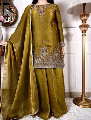 Women Ethnic Motifs Embroidered Regular Kurta with Palazzos & With Dupatta 5