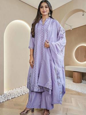 Women Ethnic Motifs Embroidered Regular Thread Work Pure Cotton Kurta with Palazzos & With Dupatta 1