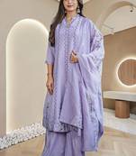 Women Ethnic Motifs Embroidered Regular Thread Work Pure Cotton Kurta with Palazzos & With Dupatta