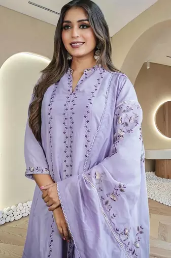 Women Ethnic Motifs Embroidered Regular Thread Work Pure Cotton Kurta with Palazzos & With Dupatta