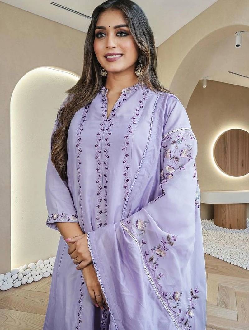 Women Ethnic Motifs Embroidered Regular Thread Work Pure Cotton Kurta with Palazzos & With Dupatta