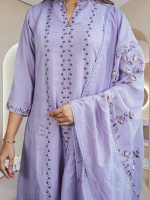 Women Ethnic Motifs Embroidered Regular Thread Work Pure Cotton Kurta with Palazzos & With Dupatta 4