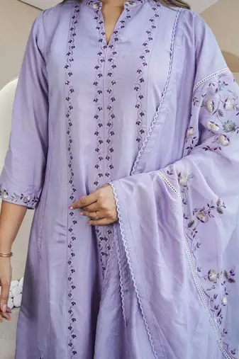 Women Ethnic Motifs Embroidered Regular Thread Work Pure Cotton Kurta with Palazzos & With Dupatta