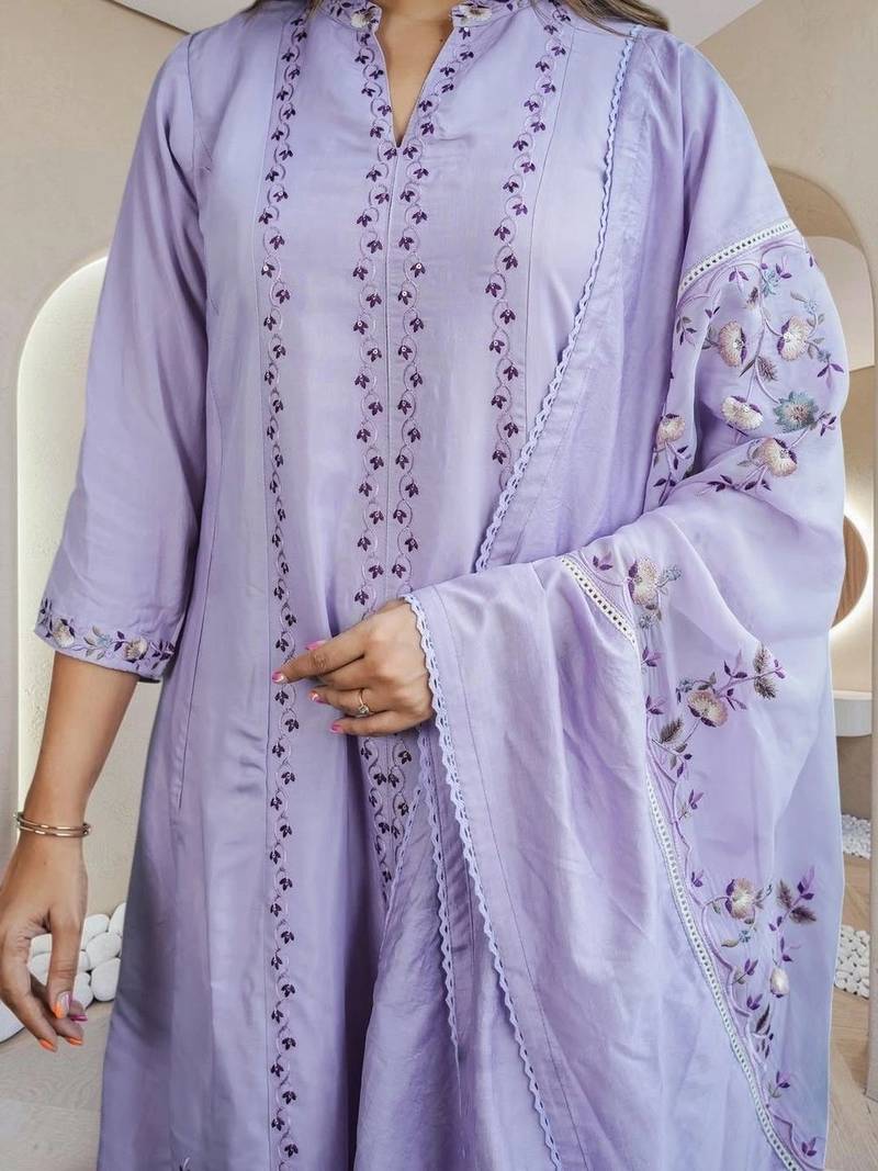Women Ethnic Motifs Embroidered Regular Thread Work Pure Cotton Kurta with Palazzos & With Dupatta