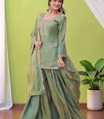 Women Ethnic Motifs Embroidered Regular Sequinned Kurta with Sharara & With Dupatta