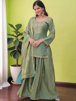 Women Ethnic Motifs Embroidered Regular Sequinned Kurta with Sharara & With Dupatta 2