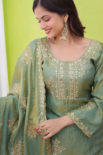 Women Ethnic Motifs Embroidered Regular Sequinned Kurta with Sharara & With Dupatta