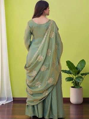Women Ethnic Motifs Embroidered Regular Sequinned Kurta with Sharara & With Dupatta 4