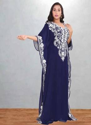 Navy Blue Embroidered Moroccan Kaftan Dress 1
