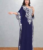 Navy Blue Embroidered Moroccan Kaftan Dress