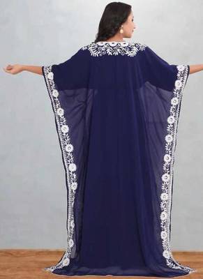 Navy Blue Embroidered Moroccan Kaftan Dress 2