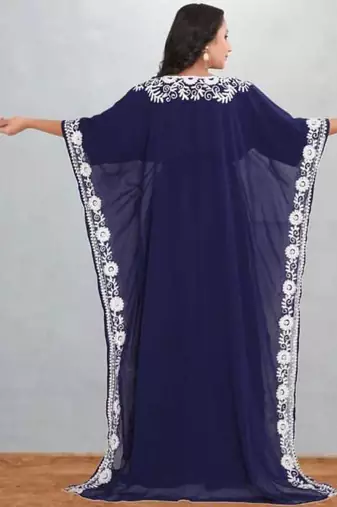 Navy Blue Embroidered Moroccan Kaftan Dress