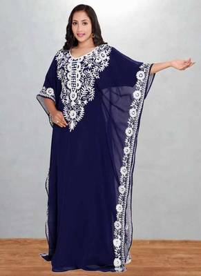 Navy Blue Embroidered Moroccan Kaftan Dress 3