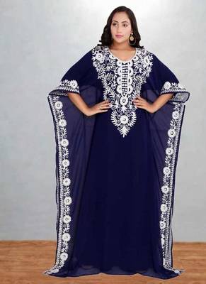 Navy Blue Embroidered Moroccan Kaftan Dress 4
