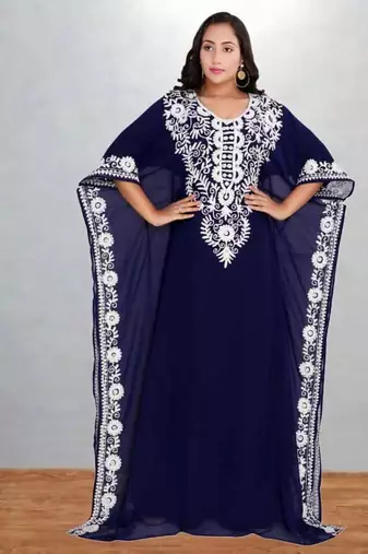 Navy Blue Embroidered Moroccan Kaftan Dress