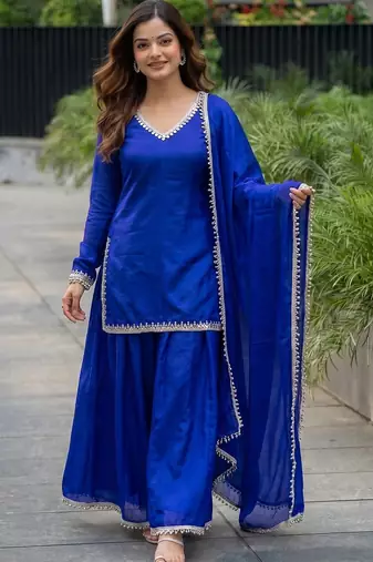 Women Regular Gotta Patti Kurta with Palazzos & With Dupatta