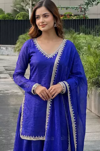 Women Regular Gotta Patti Kurta with Palazzos & With Dupatta