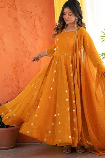 Women Ethnic Motifs Embroidered Empire Sequinned Kurta with Trousers & With Dupatta