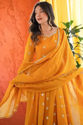 Women Ethnic Motifs Embroidered Empire Sequinned Kurta with Trousers & With Dupatta