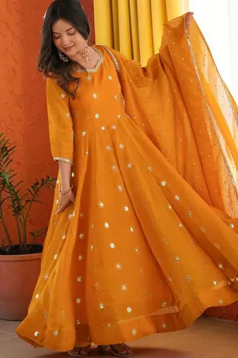 Women Ethnic Motifs Embroidered Empire Sequinned Kurta with Trousers & With Dupatta