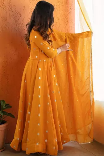 Women Ethnic Motifs Embroidered Empire Sequinned Kurta with Trousers & With Dupatta