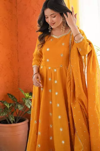 Women Ethnic Motifs Embroidered Empire Sequinned Kurta with Trousers & With Dupatta