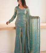 Women Embroidered Regular Beads and Stones Kurta with Sharara & With Dupatta