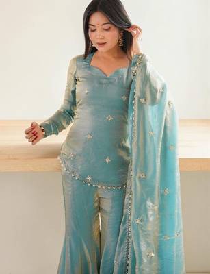 Women Embroidered Regular Beads and Stones Kurta with Sharara & With Dupatta 2