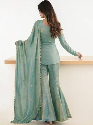 Women Embroidered Regular Beads and Stones Kurta with Sharara & With Dupatta 4