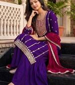 Women Ethnic Motifs Embroidered Regular Thread Work Kurta with Sharara & With Dupatta