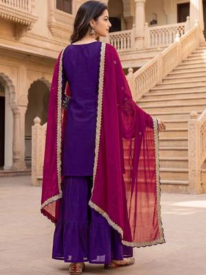 Women Ethnic Motifs Embroidered Regular Thread Work Kurta with Sharara & With Dupatta 5